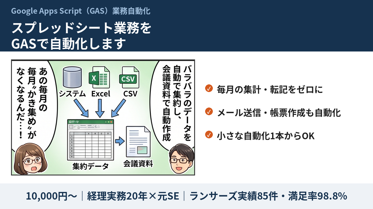 スプレッドシート業務をGASで自動化します